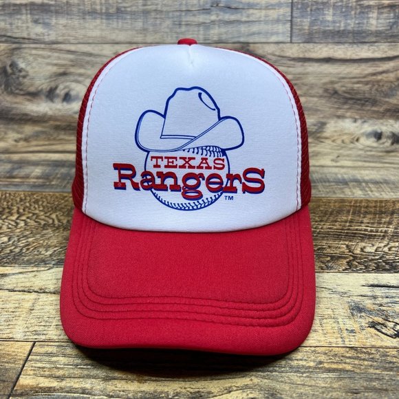 Texas Rangers Mens Trucker Hat Red Snapback 1972 Vintage Logo Baseball Cap - Picture 2 of 8